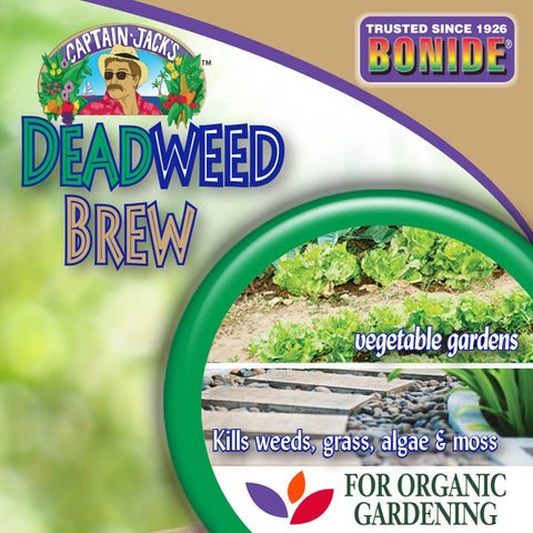 Organic gardening approval noted on the Captain Jack's Brew label.