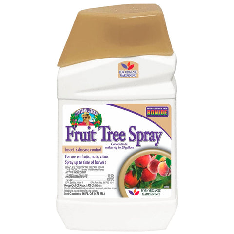 Bonide Captain Jack's Fruit Tree Spray bottle close-up for organic pest protection on fruit trees
