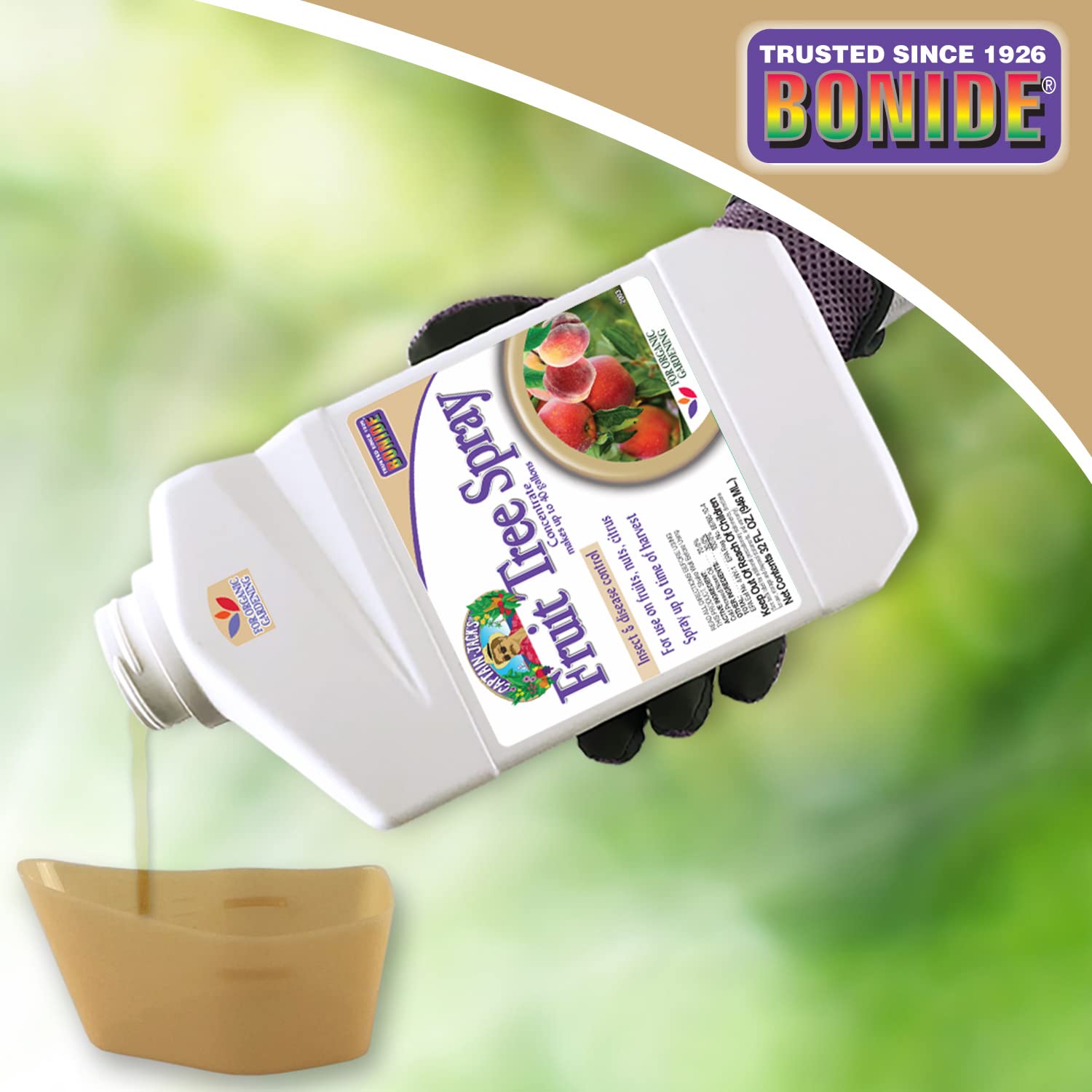 Organic gardening approved label on Captain Jack's Fruit Tree Spray