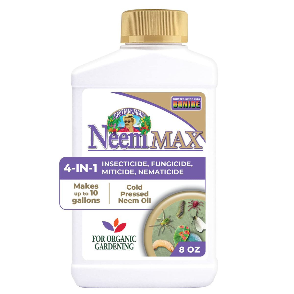 Bonide Captain Jack's Neem Max bottle with pour spout ready for quick mixing