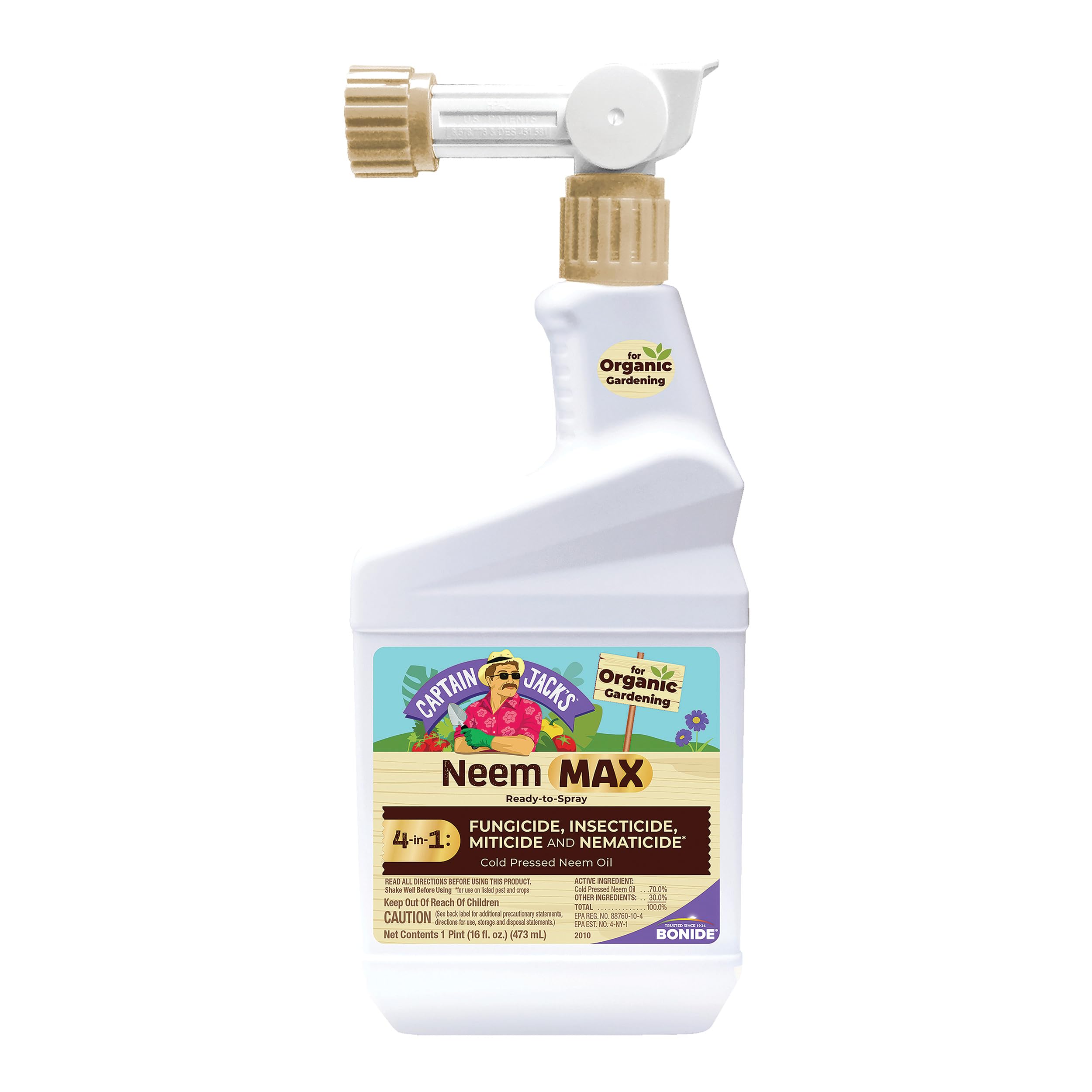 Bonide Captain Jack's Neem Max bottle ready-to-spray for organic garden protection