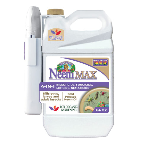 Bonide Captain Jack's Neem Max spray bottle closeup for ready-to-use organic gardening