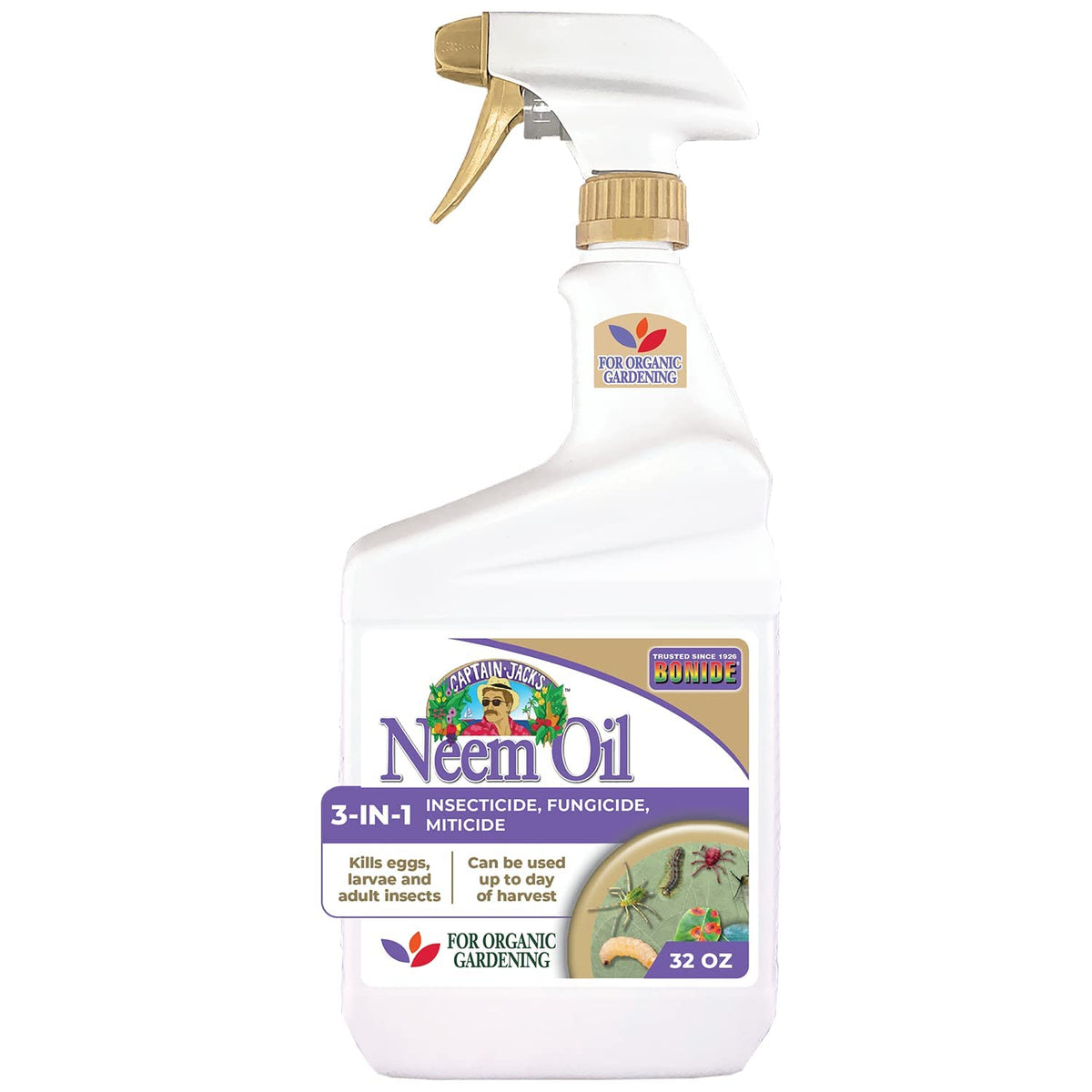 Bonide Captain Jack's Neem Oil bottle with label for organic garden pest control.