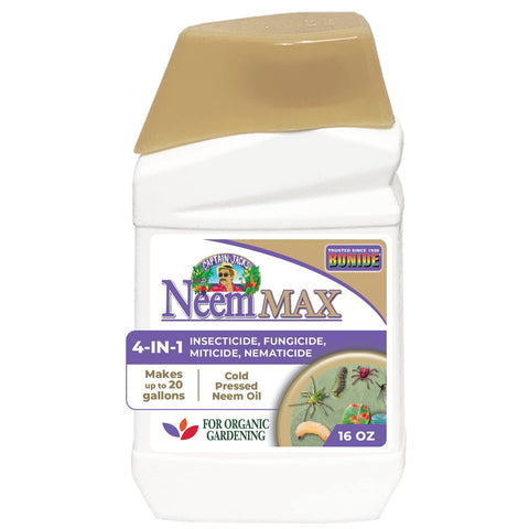 Bonide Captain Jack's NeemMax bottle pour for organic pest control in home gardens.