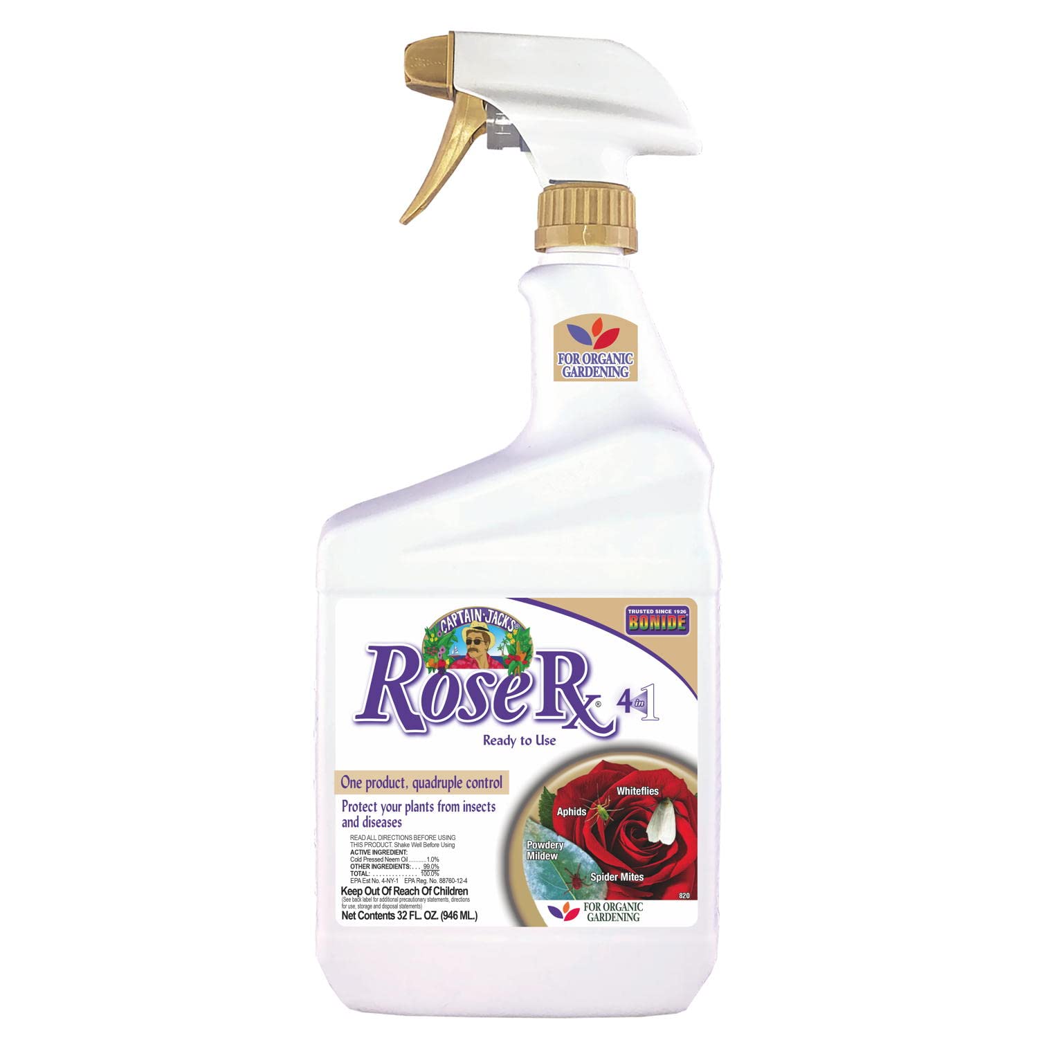Bonide Captain Jack's Rose Rx bottle ready for organic garden protection.