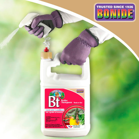 Bonide Captain Jack's Thuricide BT targets caterpillars on leafy greens.