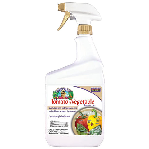 Bonide Captain Jack's Tomato & Vegetable Spray bottle shown for garden protection