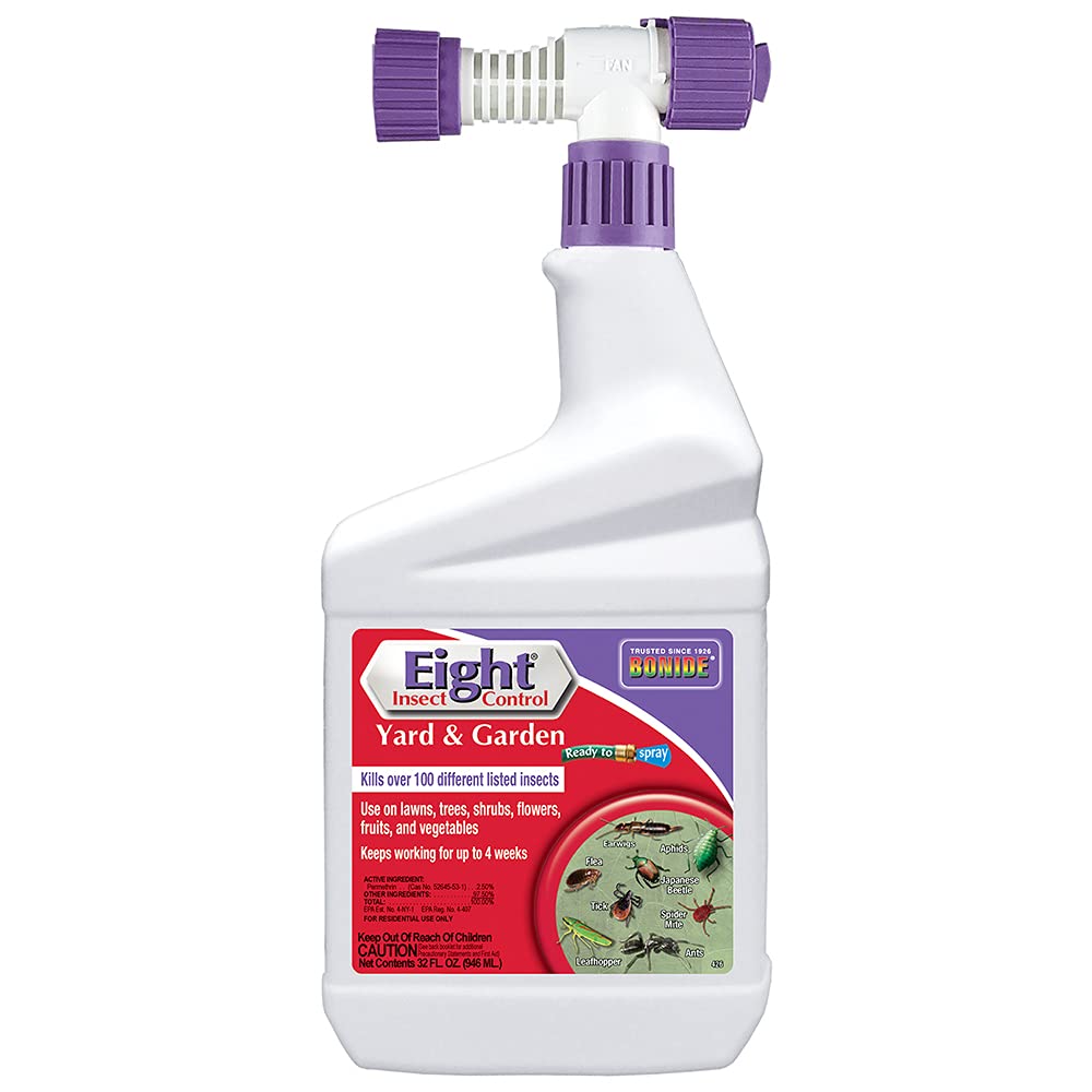 Bonide Eight Insect Control bottle with hose-end sprayer for quick outdoor use.