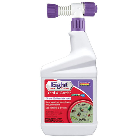 Bonide Eight Insect Control bottle with hose-end sprayer for quick outdoor use.