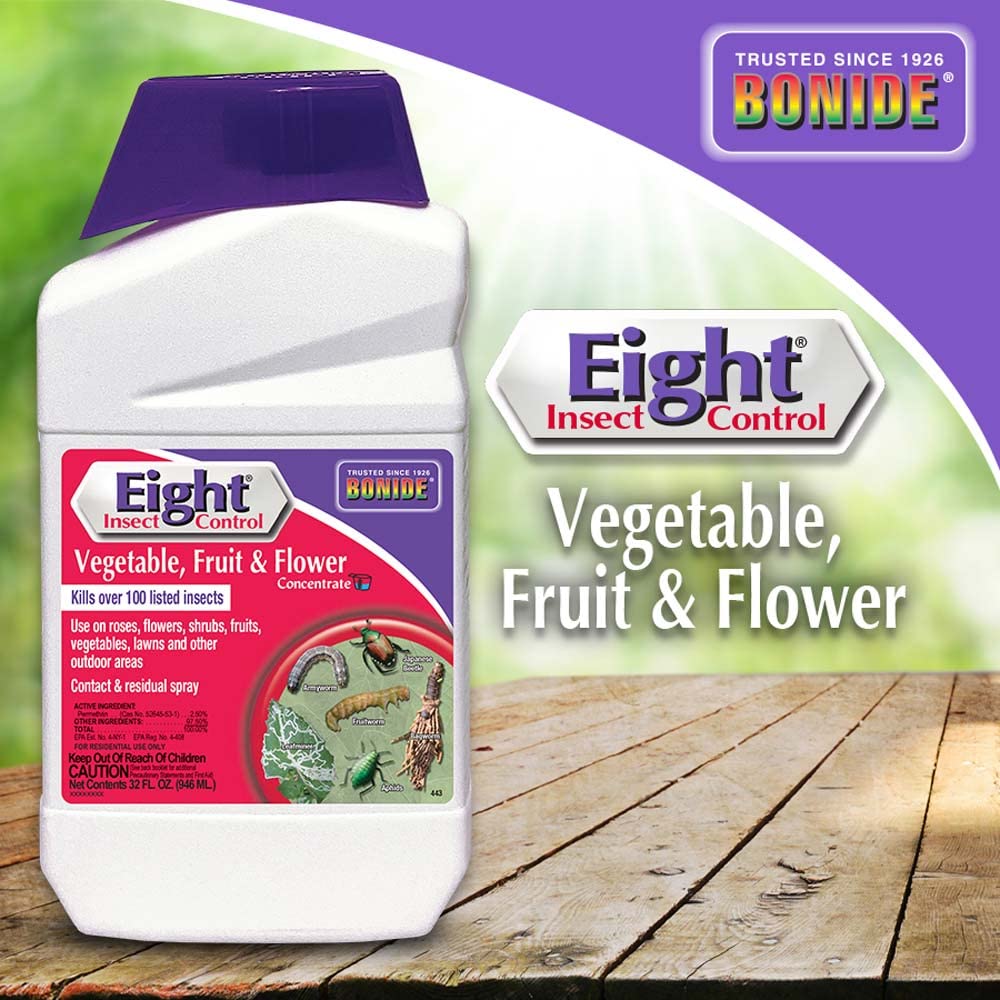 Bonide Eight Insect Control applied across lawns, trees, and shrubs for broad coverage