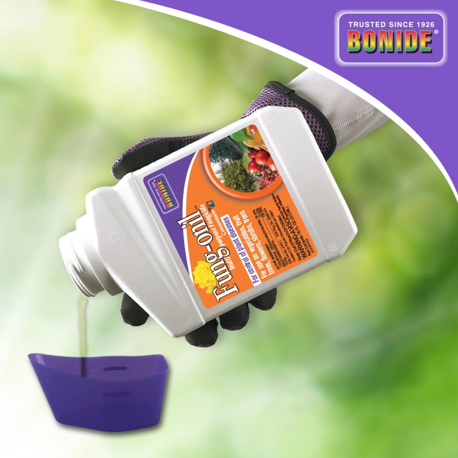 Bonide Fung-onil label instructions for safe mixing and use.