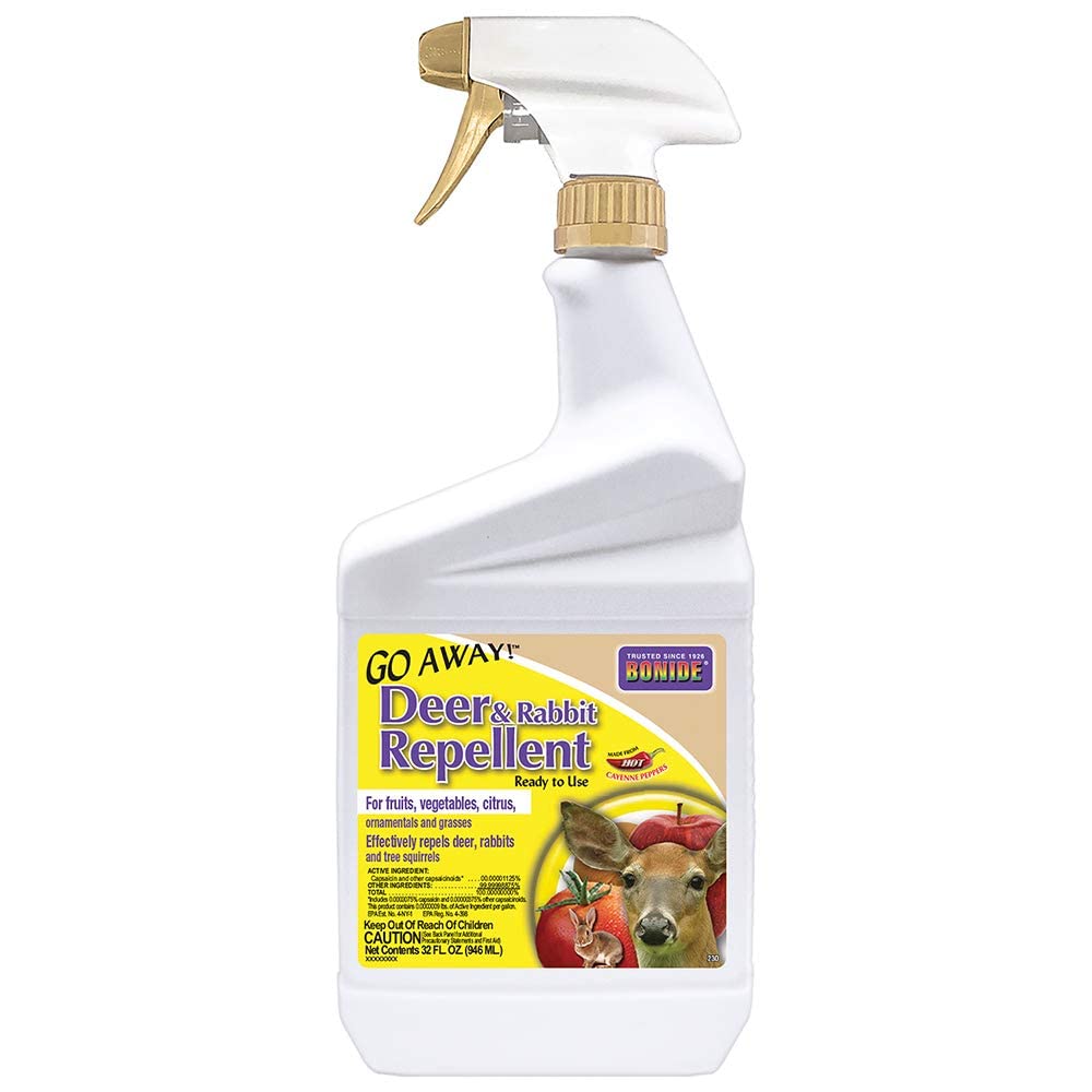 Bonide Go Away! bottle deters deer and rabbits in the yard