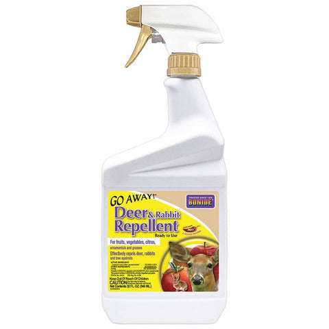 Bonide Go Away! bottle deters deer and rabbits in the yard
