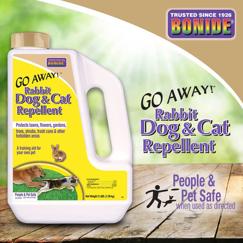 Bonide Go Away! uses natural cinnamon and thyme ingredients as deterrent.