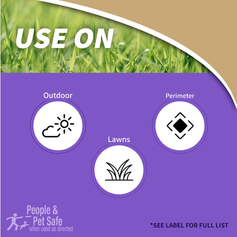 Bonide Go Away! cap dispensing granules for even lawn protection around plants.