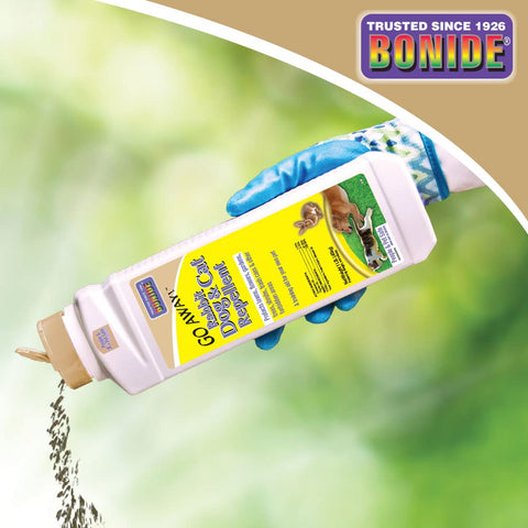 Bonide Go Away! granules near mulch help guard plantings from animals.