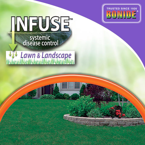 Bonide Infuse illustration implying lawn and landscape protection