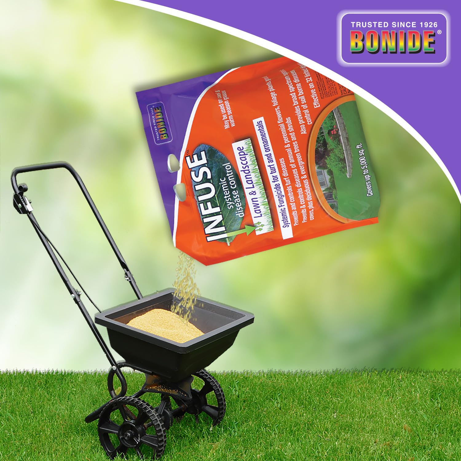 Bonide Infuse packaging label on a box illustrating ready-to-use granules