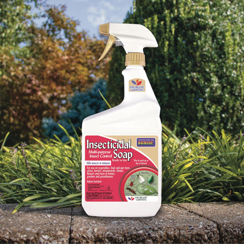 Bonide ready-to-use spray targets pests on leaves.