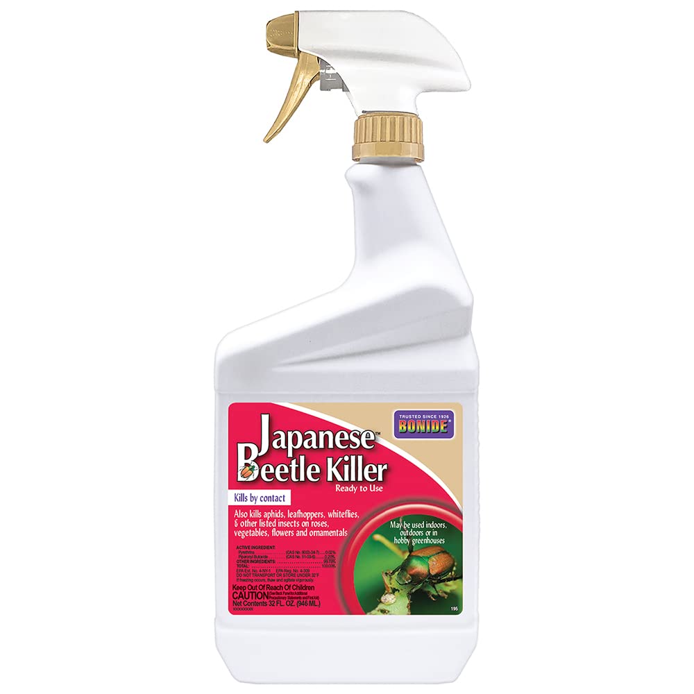 Bonide Japanese Beetle Killer spray bottle ready for outdoor use on plants.
