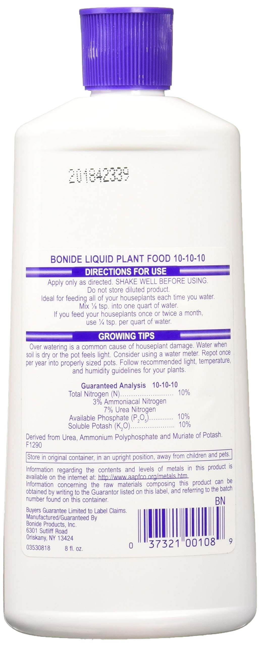Bonide Liquid Plant Food 10-10-10 label closeup shows balanced NPK advantages