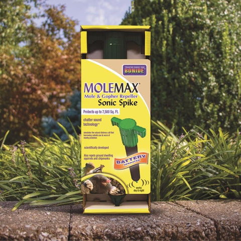 Bonide MoleMax brand heritage signaling decades of lawn care solutions.