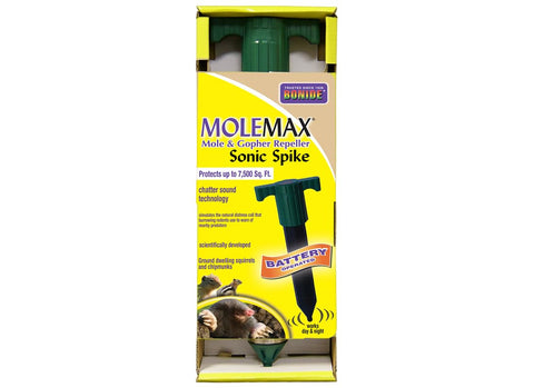 Bonide MoleMax Spike battery compartment illustrates long-life power source.