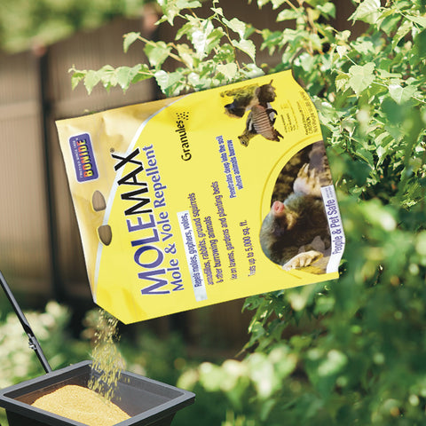 Easy MOLEMAX application with bag or spreader for broad coverage.