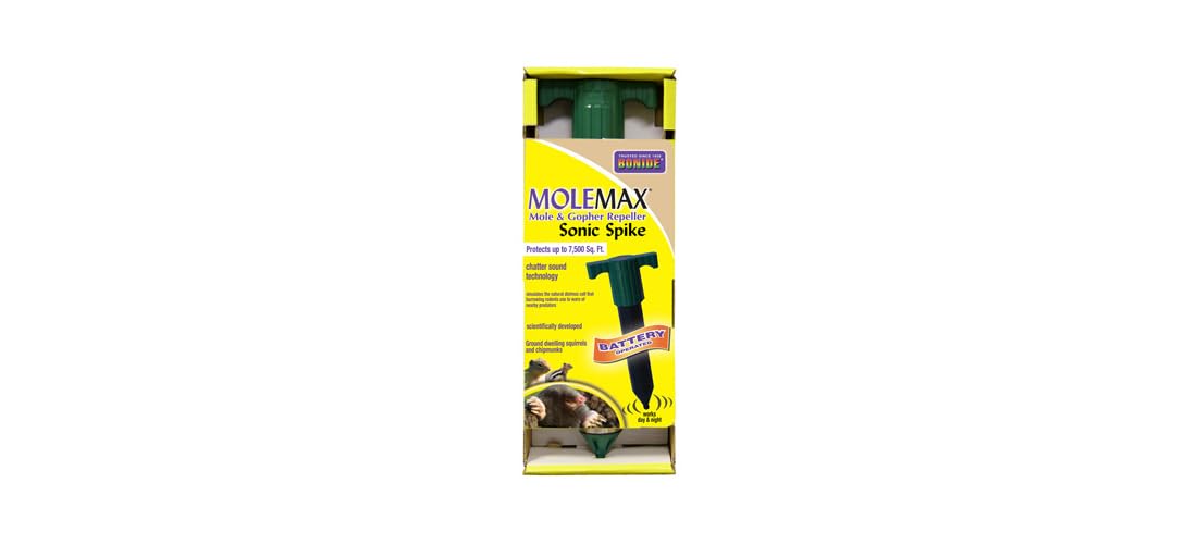 Two MoleMax units placed with overlap along the lawn edge.