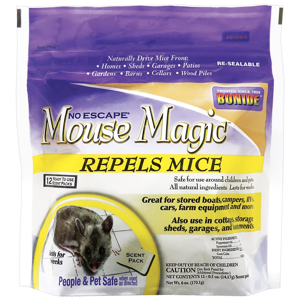Bonide Mouse Magic scent pack packaging shown for easy, ready-to-use deterrence.