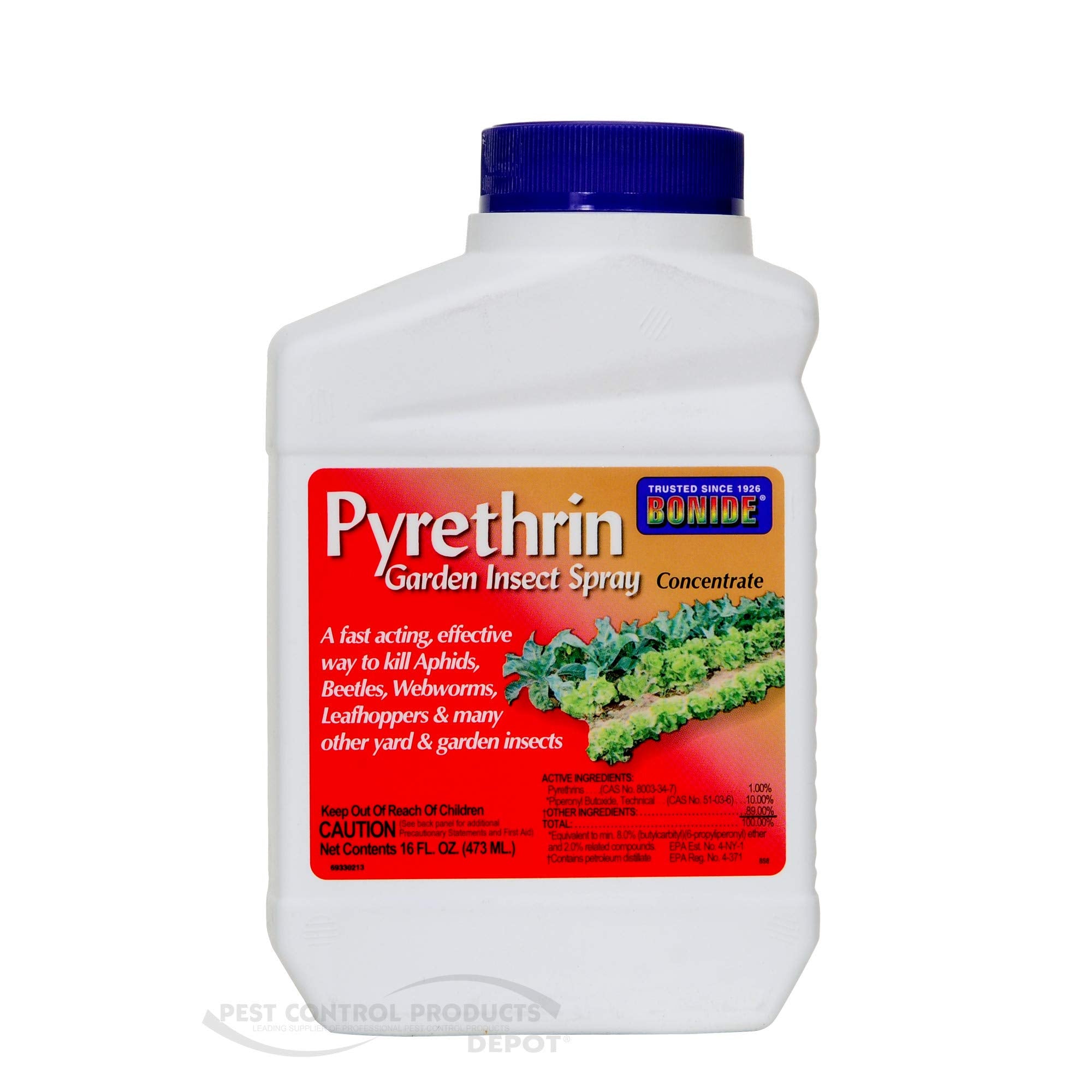 Bonide Pyrethrin garden insect spray bottle pour shows easy outdoor mixing.
