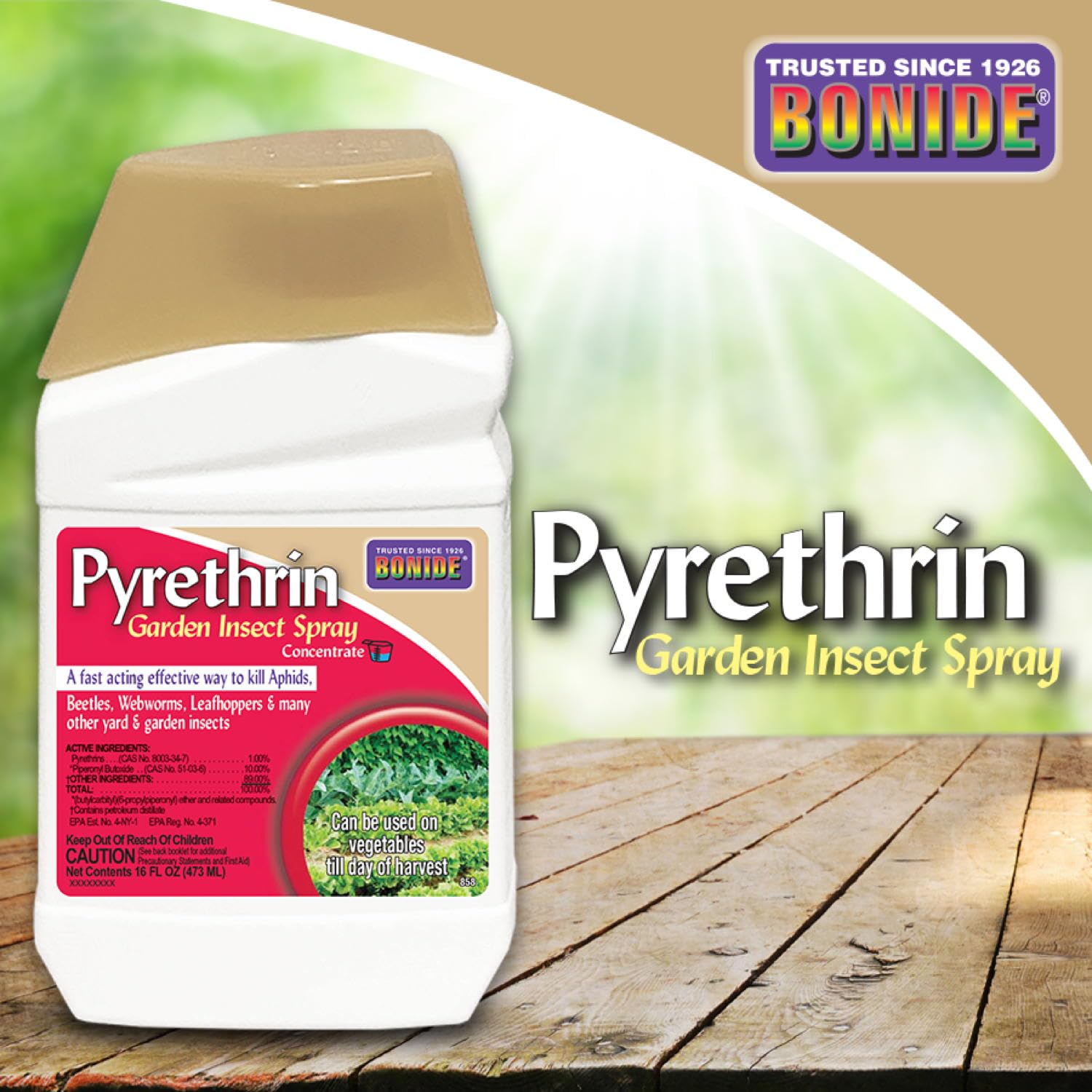 Bonide Pyrethrin Garden Spray targets aphids and leafhoppers for outdoor care.