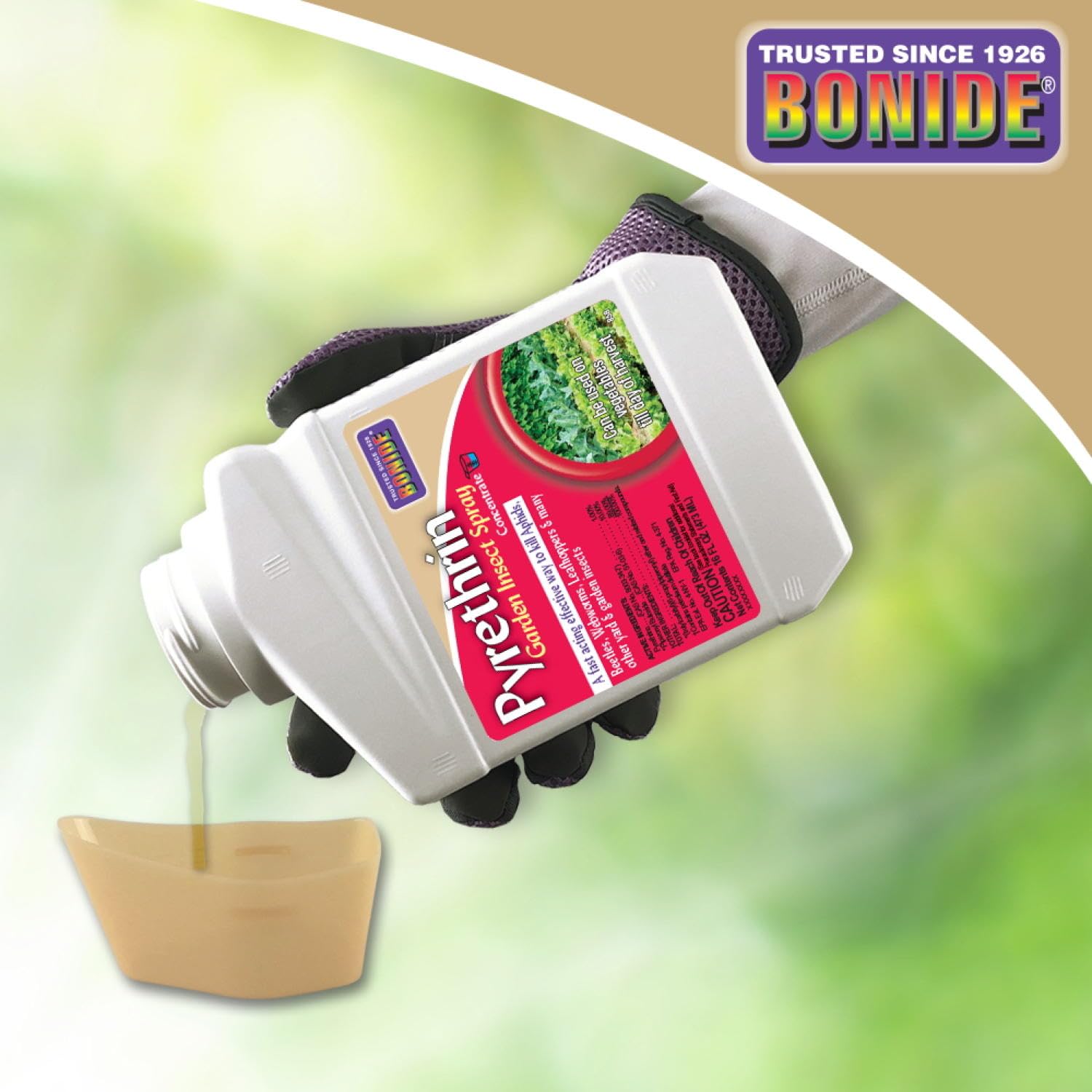 Bonide Pyrethrin Garden Spray label emphasizes safe use and limited residue.
