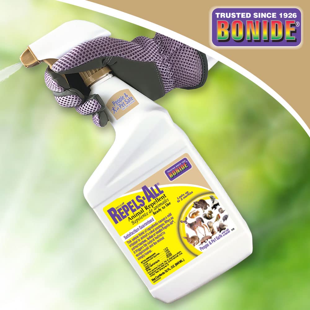 Bonide Repels-All biodegradable formula protects garden health.