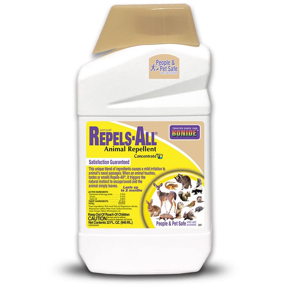Bonide Repels-All concentrate bottle deters yard pests with a strong scent.