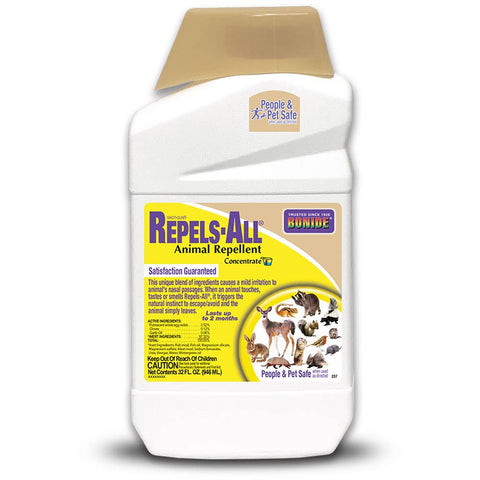 Bonide Repels-All concentrate bottle deters yard pests with a strong scent.