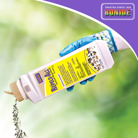 Perimeter protection around a flower bed with Repels-All granules