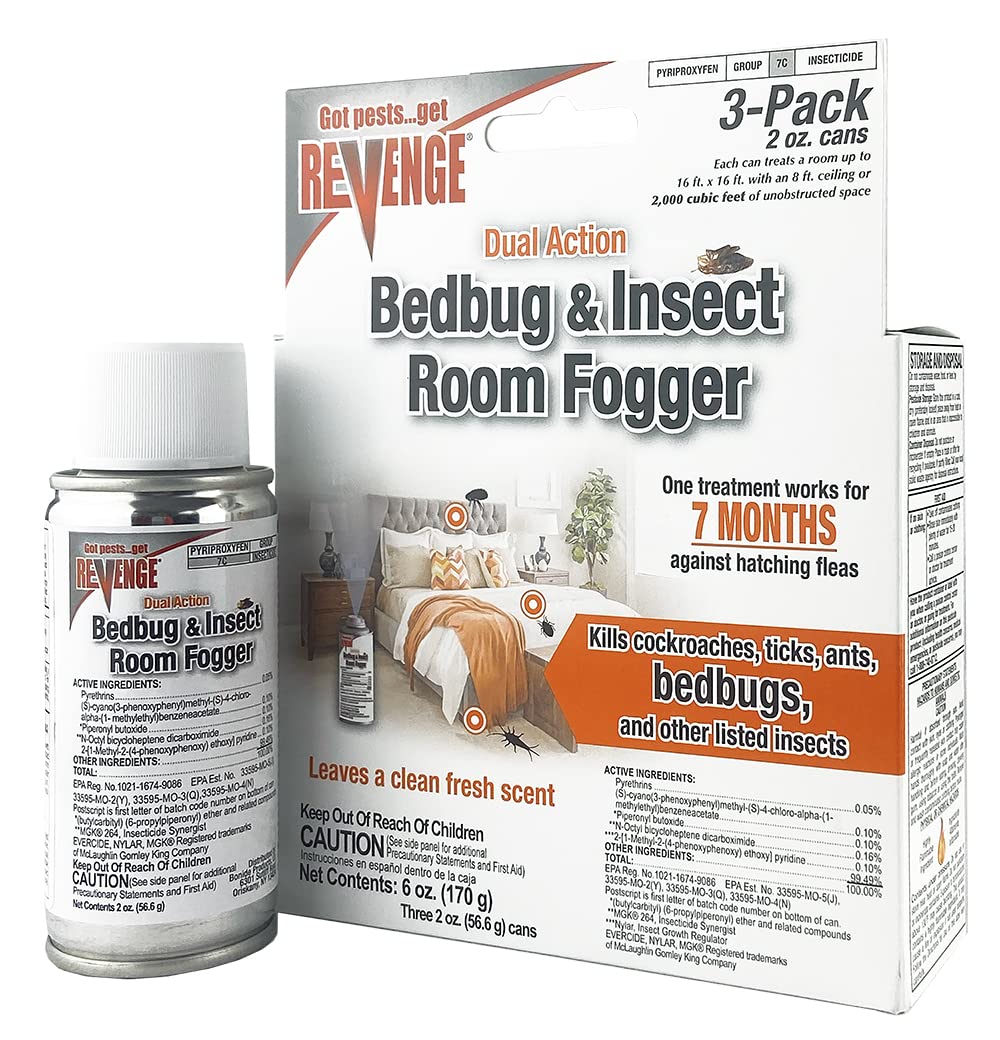 Bonide Revenge dual action bedbug fogger canister ready for indoor room protection.