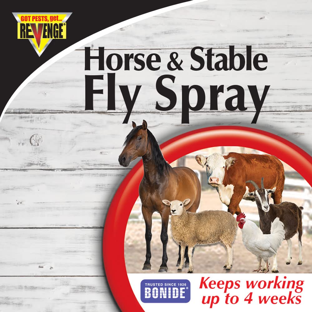 Bonide Revenge spray used outdoors around stables to deter flies