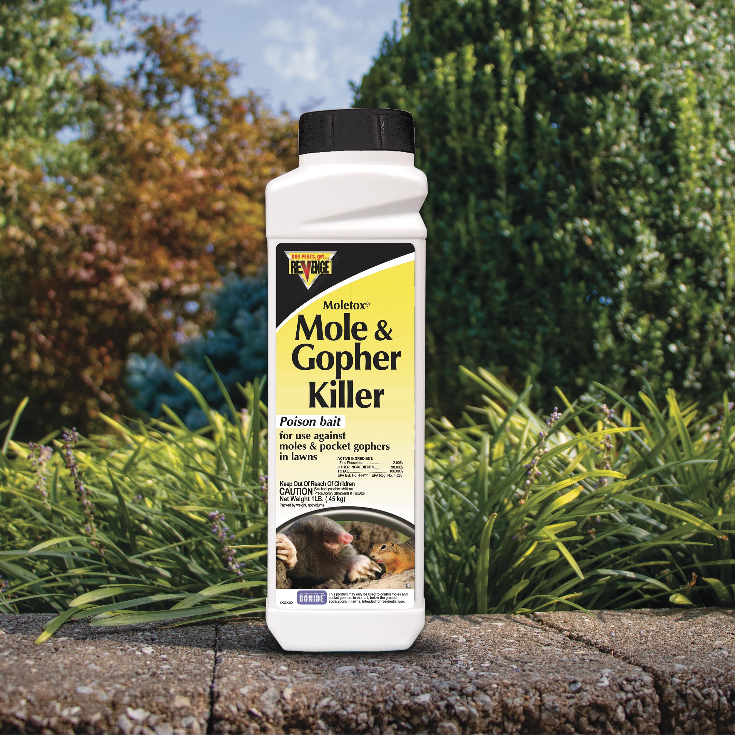 Close-up of bait granules for mole and gopher control in lawns