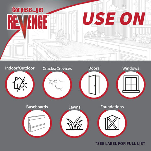 Cap-and-container image shows easy-to-use Bonide Revenge Spider & Ground Bee Killer.