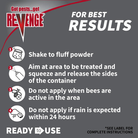 Outdoor-use image showing Bonide Revenge Spider & Ground Bee Killer on porch/deck areas.