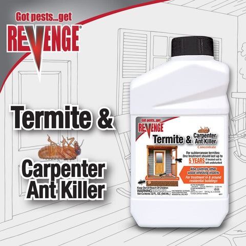 Bonide Revenge trenching treatment near foundations shows long-lasting barrier.