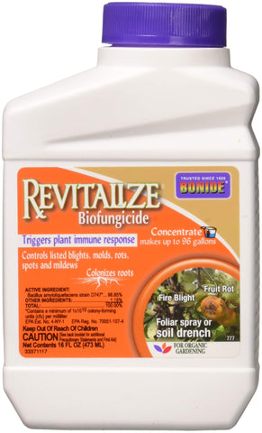 Bonide Revitalize Biofungicide bottle pour for organic garden protection against disease