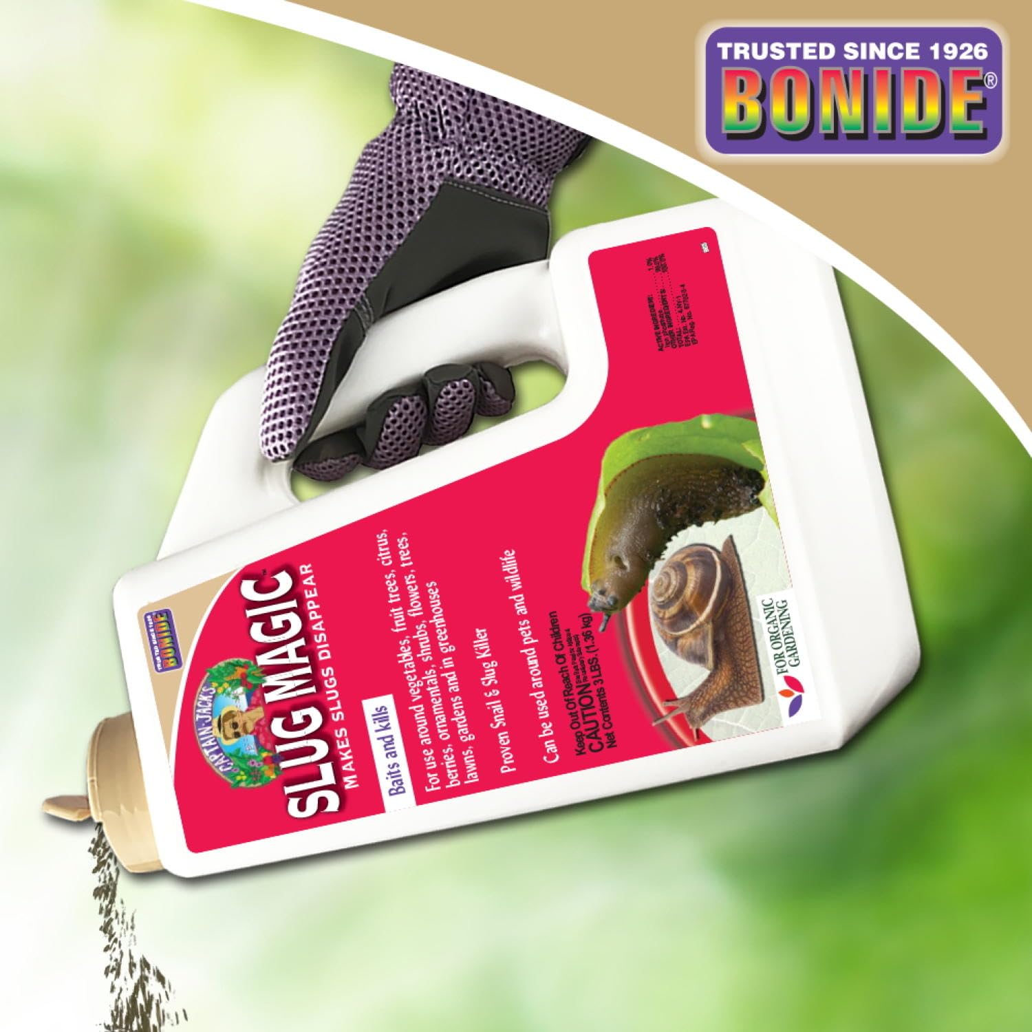 Pet-safe Slug Magic formula for yards and gardens.