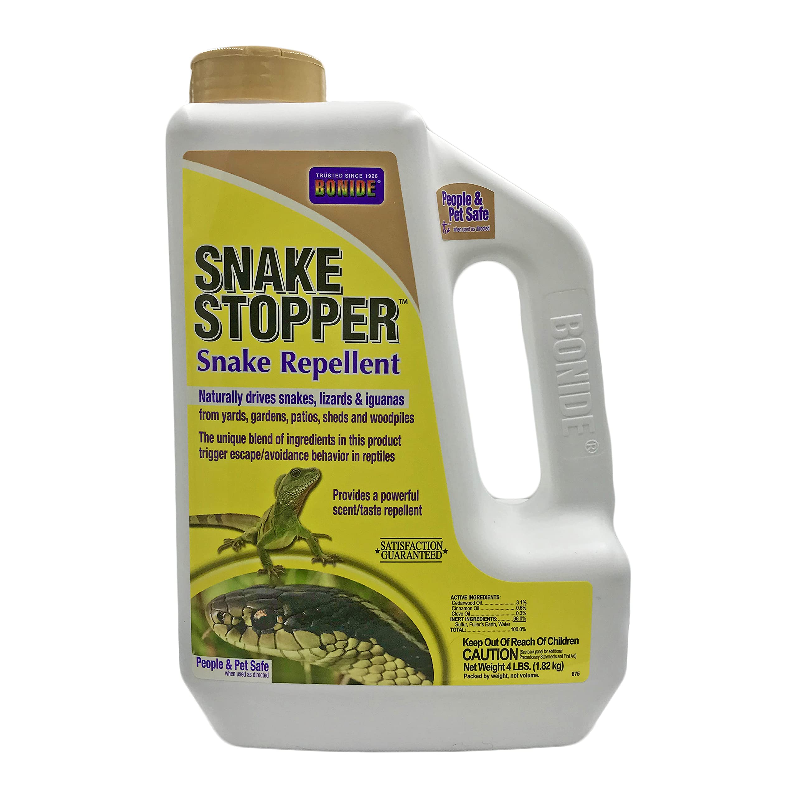Bonide Snake Stopper bottle front label deters snakes from yards