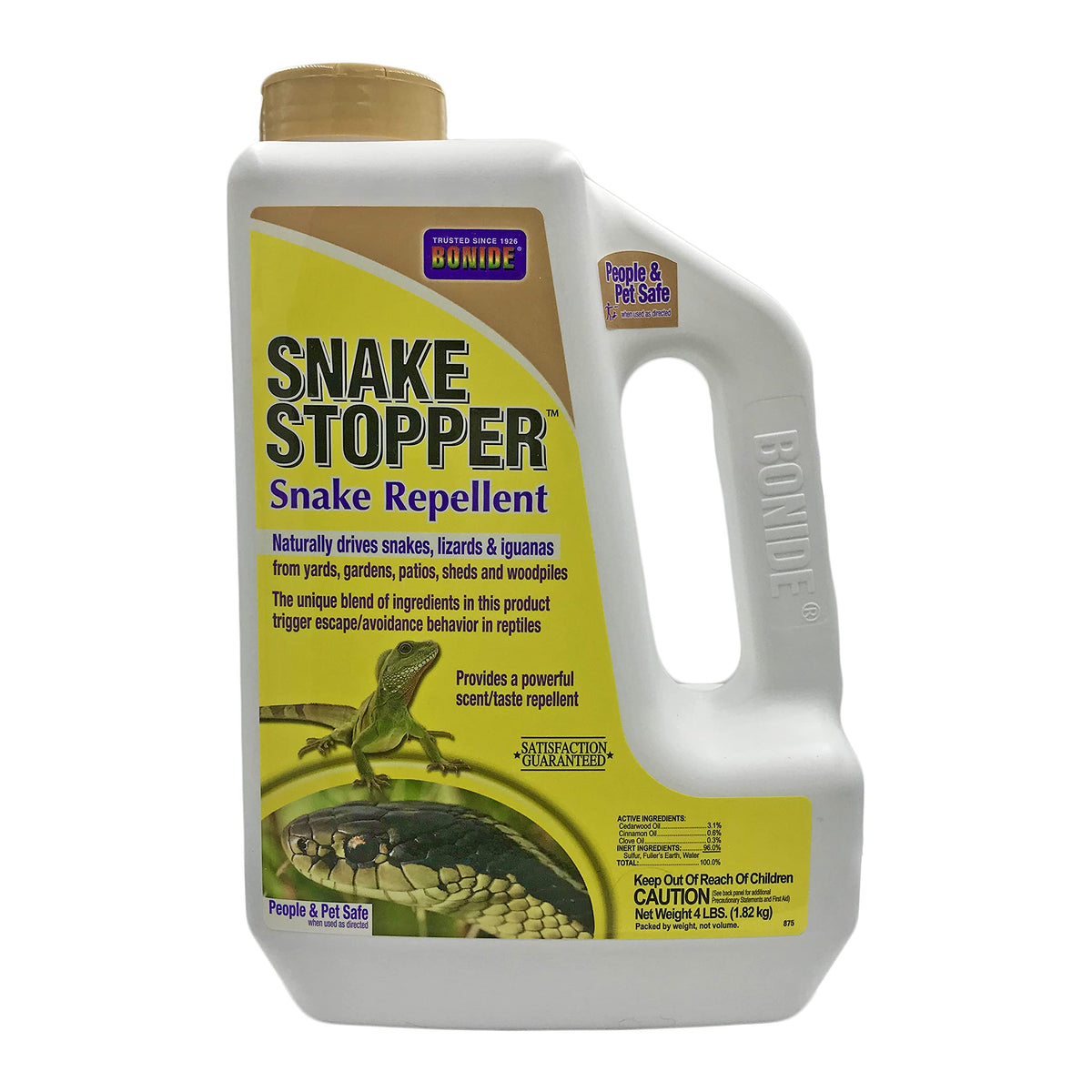 Bonide Snake Stopper bottle front label deters snakes from yards