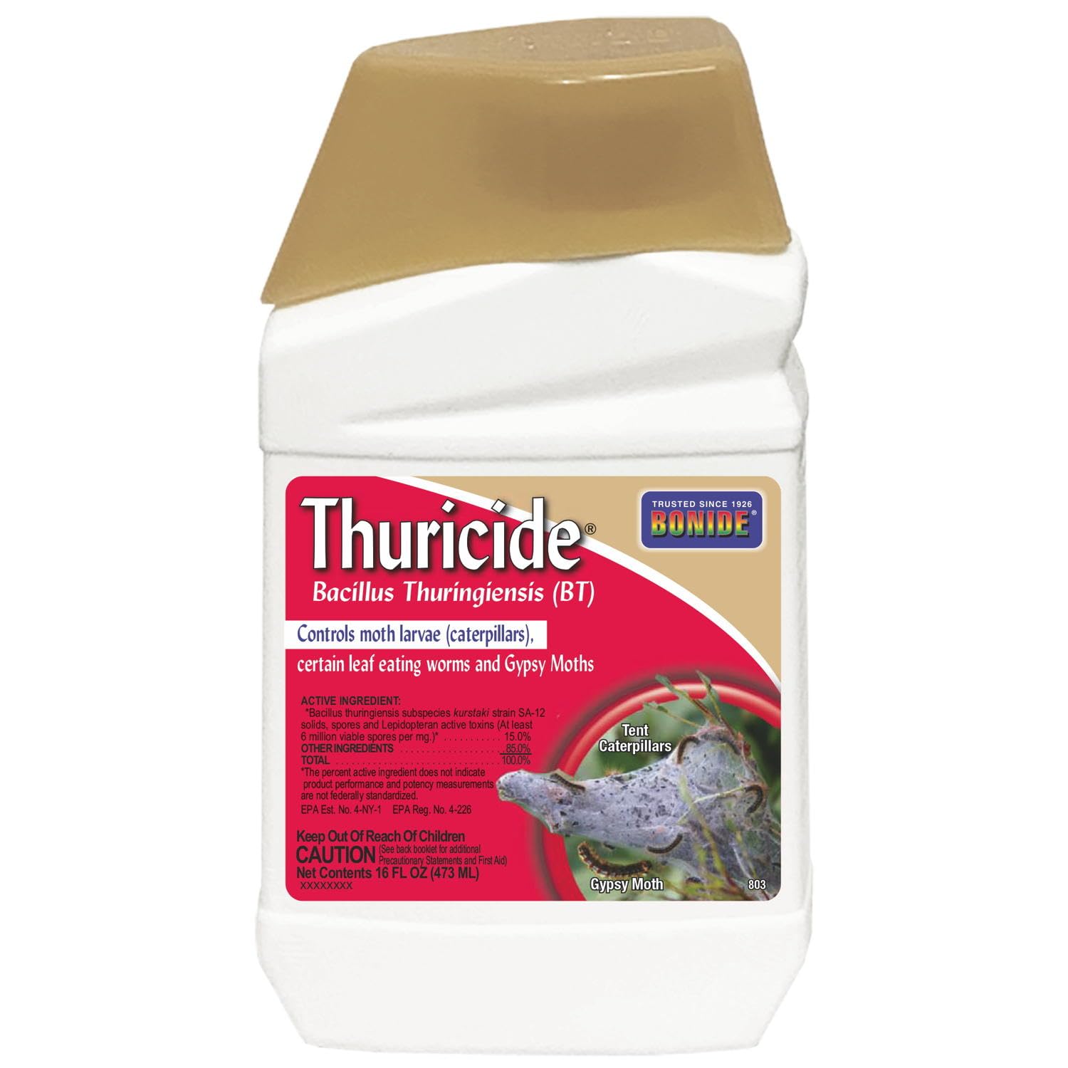 Bonide Thuricide BT Concentrate bottle for organic garden pest control.
