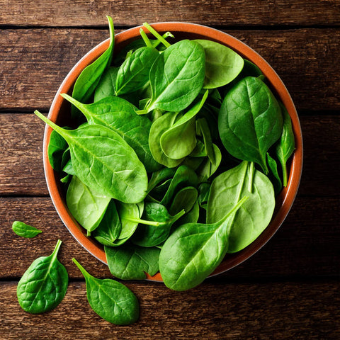 Bonnie Plants spinach leaves closeup showing large triangular leaves for fresh salads.