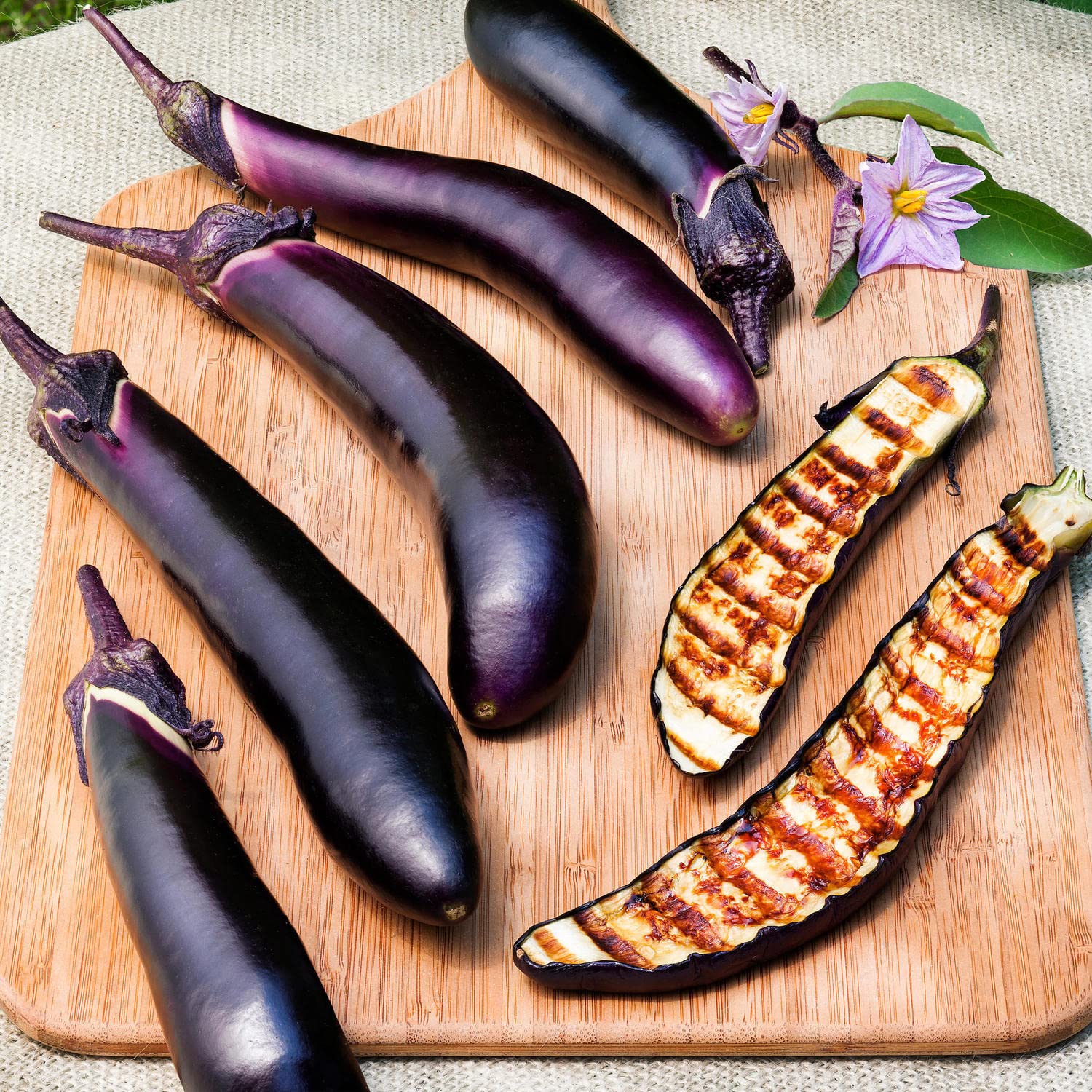 Bonnie Plants Ichiban eggplant thin-skin closeup emphasizes tender flesh.